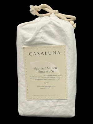Juego de Funda de Almohada de Satén Casaluna Supima (2) King 20 x 40" Blanco Largo Algodón Grapa Foto 1 de 4