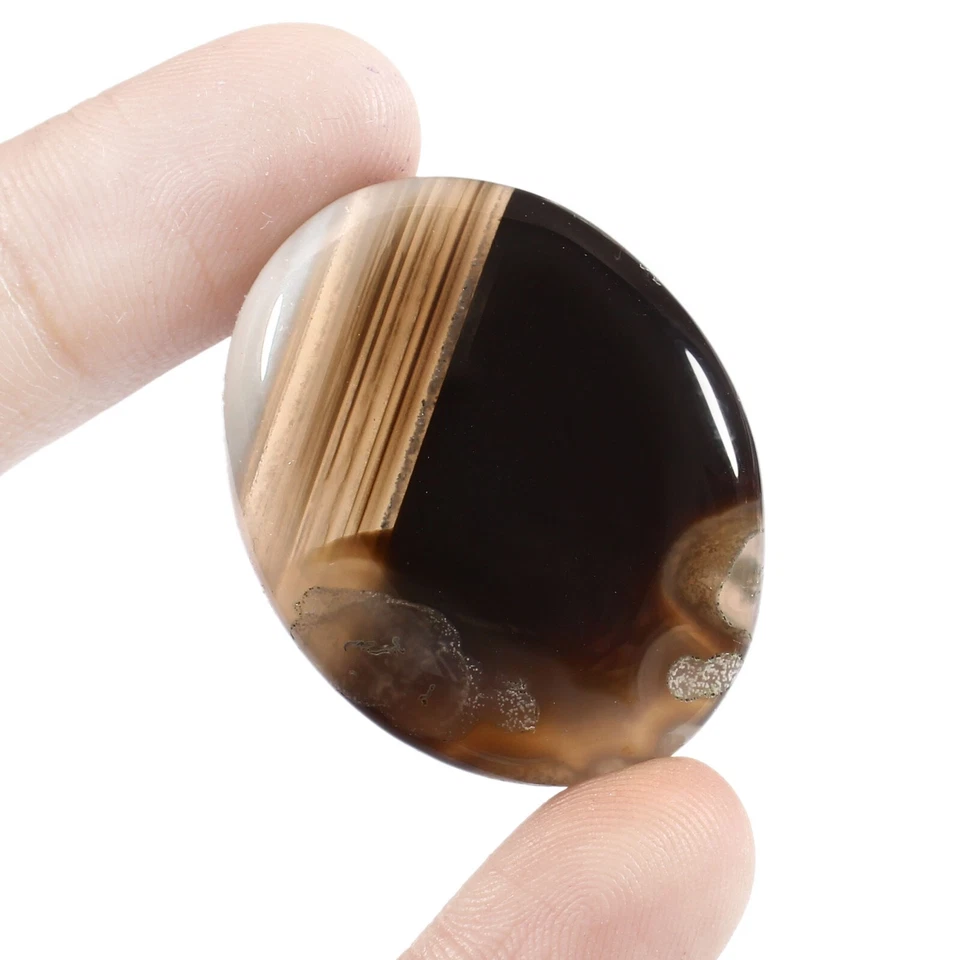 AAA +  Black Agate Loose Gemstone in Oval shape Cabochon for jewellery - Image 1 of 1
