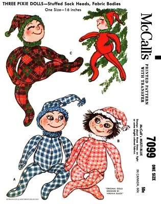 Christmas Pixie Doll Sewing Pattern 16" Holiday Elf McCall's 7099 Virginia Black - Image 1 of 4
