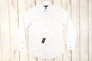 ALFANI ALFATECH WHITE LAVENDER STRIPED 16-16.5 LARGE SLIM BUTTON FRONT SHIRT  - Picture 1 of 8