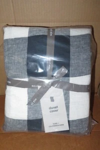 West Elm Heather Taylor Home Gingham Duvet Cover King/Cal King Midnight New - Picture 1 of 9
