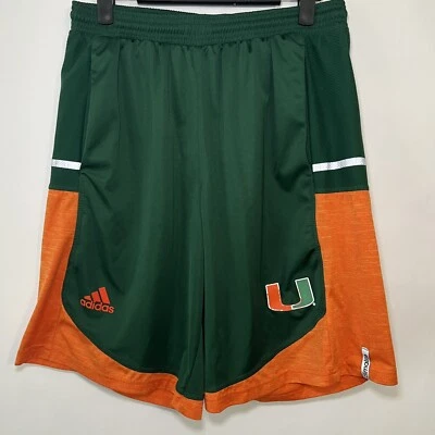 Adidas Miami Hurricanes Basketball Shorts Size M Medium Green Orange Climalite - Image 1 of 4