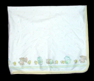 VTG Carters Bear Duck Elephant Baby Blanket Yellow Trim Letters Cotton Lovey - Picture 1 of 2