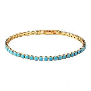10 Ct Round Cut Lab Created Turquoise Tennis Bracelet in 18K Yellow Gold Plated - Picture 1 of 2