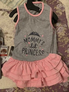MOMMYS LIL PRINCESS SZ MEDIUM DOG DRESS GRAY PINK - Picture 1 of 1