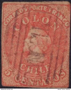 CILE 1856 COLOMBO CLASSICO 1° emissione CANCELADO SOVRASTAMPA - Foto 1 di 1