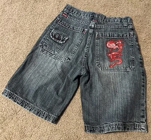 X-Jeans Xtreme Limit Denim Shorts Boys Size 8 Red Dragon on Pocket - Picture 1 of 10