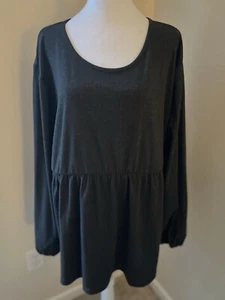 WIHOLL Tunic Top Loose Fit Long Sleeve Shirt Scoop Neck 2XL Women Black - Picture 1 of 11