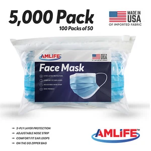 Paquete de 5000 mascarillas faciales desechables Amlife hechas en EE. UU. Importación tela lote al por mayor - Imagen 1 de 7