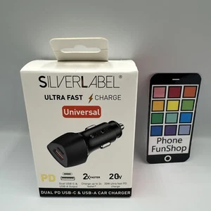 Silver label 20w Ultra fast Charge Dual USB-C And USB-A Car Charger X10 - Zdjęcie 1 z 7