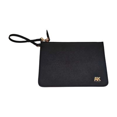 MUÑEQUERA Anne Klein (negra) NUEVA/NUEVA SIN ETIQUETAS herrajes dorados cremallera alrededor imitación cuero Foto 1 de 3