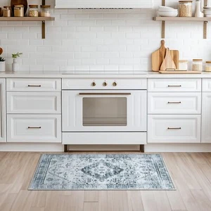 2x3 Washable Vintage Boho Entryway Rug Non-Slip Grey/Black Kitchen Rug - Picture 1 of 8