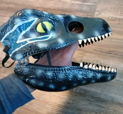 Velociraptor Dinosaurio Parque Jurásico Niño Mandíbula Móvil MASCARILLA Halloween Dino Azul Foto 1 de 4
