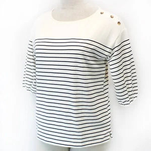 TALBOTS Plus Striped Button Detail Crew Neck 100% Cotton TOP Blouse 1X Petite - Picture 1 of 7