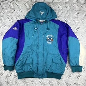 Vintage Charlotte Hornets Apex One Full Zip Puffer Jacket L Multicolor NBA 1989 - Picture 1 of 23
