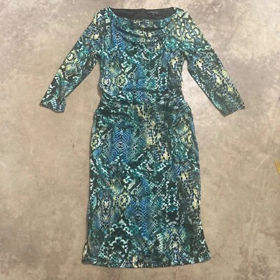 Vestido David Meister Mujer 12 Azul Verde Piel de Serpiente Estampado Acanalado Movible Midi Foto 1 de 4