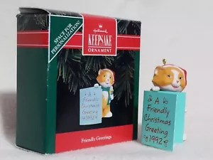 1992 Hallmark Keepsake Christmas Ornament FRIENDLY GREETINGS Cat With Card - Picture 1 of 6