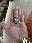 TURQUOISE INLAY STERLING  SUBSTANTIAL ADJUSTABLE  RING     C CHAMA $355.00
