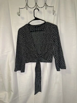 Volcom Black Shirt w/ Hearts 3/4 Sleev Crop Blouse No17 - Image 1 of 4