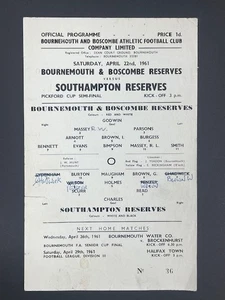 1960/61 BOURNEMOUTH RESERVES V SOUTHAMPTON 22-04-1961 PICKFORD CUP SEMI-FINAL - Imagen 1 de 1