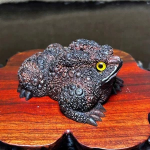 Hand Carved Wooden Frog Figurine, Natural Vietnamese Hardwood | Feng Shui Lucky - Picture 1 of 10