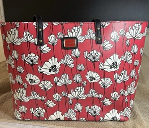 Catherine Malandrino Paris Tote Handbag Red White And Black Floral Print - Picture 1 of 8