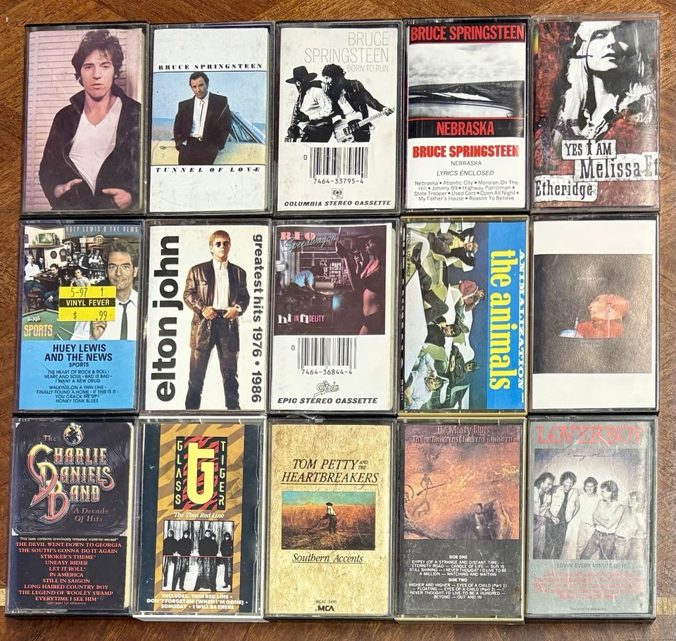 Lot Of 15 Classic Rock Cassettes, Used, Bruce Springsteen, Elton John, Tom Petty - Imagem 1 de 1