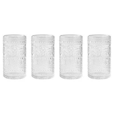 Vaso de vidrio en relieve transparente Pioneer Woman Channing 18 oz inspirado en la colección paquete de 4 Foto 1 de 4