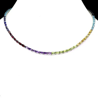 925 Sterling Silver Necklace Oval Iolite 5x3mm Citrine Topaz Gemstone 18inches - Image 1 of 4