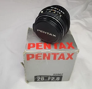 Vintage Pentax SMC Pentax-M 28mm f/2.8 SLR Camera Lens 22967 w/Original Box+Caps - Picture 1 of 11