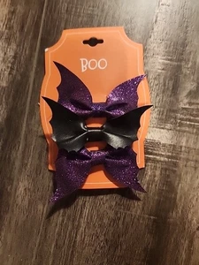 Halloween Haarspangen schwarz Kunstleder/lila Glitzer Ziel gruselig süß NEU - Bild 1 von 2