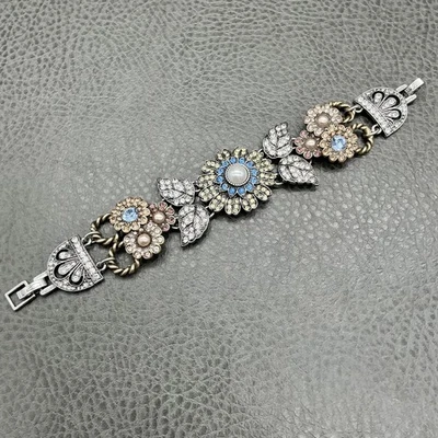 Chloe + Isabel Floral Statement Bracelet Womens Rhinestone Faux Pearls Elegant - Image 1 of 4
