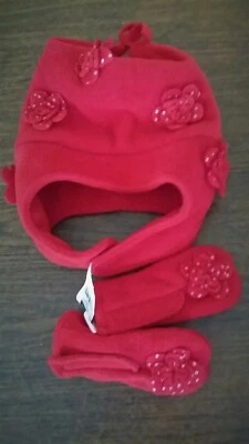 NEW Gap Girls Winter Hat Mittens Red, Toddler Fleece 12-24 Months - Image 1 of 4
