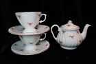 Kristy Jayne China Staffordshire England Dainty Pink Rose Teapot 2 Cups & Saucer