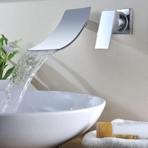Wasserfall Wasserhahn Wand montiert Bad Badewanne Mischbatterie Hahn Chrom - Bild 1 von 12
