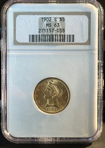1902 S $5 U.S. πΊπΈ Gold Coin , Liberty Head , Half Eagle π¦
 (( NGC MS 63 )) Cover