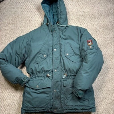 Triple F.A.T. vintage Parka de plumón de ganso abrigo acolchado de invierno L chaqueta con capucha verde azulado Foto 1 de 4