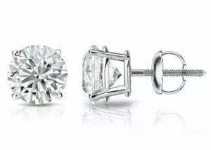 GRA Certified 2 Ct TW REAL Moissanite Solitaire Stud Earrings in 14K White Gold - Picture 1 of 12