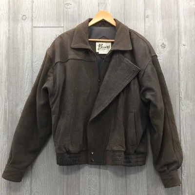 Bermans de Colección Años 90 Para Hombres M Texturizado Cuero Marrón Suave Bombardero Chaqueta de Vuelo Aviador Foto 1 de 4