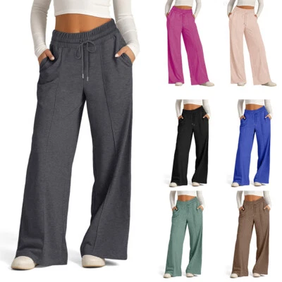 MARKENLOS Damen Hoher Taille Weites Bein Freizeithose Sweatpants Jogginghose Baggy Hosen