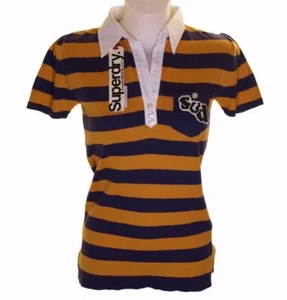 Nuevo Mujer Superdry Punto Polo de Rayas Blusa Camisa Naranja Púrpura - Imagen 1 de 2