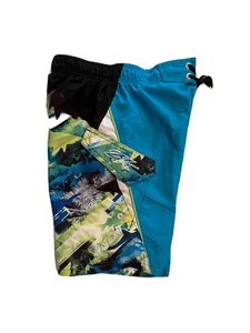 ZeroXPosur Boy's Size L 7 Swim Trunks Print Blue Green Black Drawstring EUC - Picture 1 of 6
