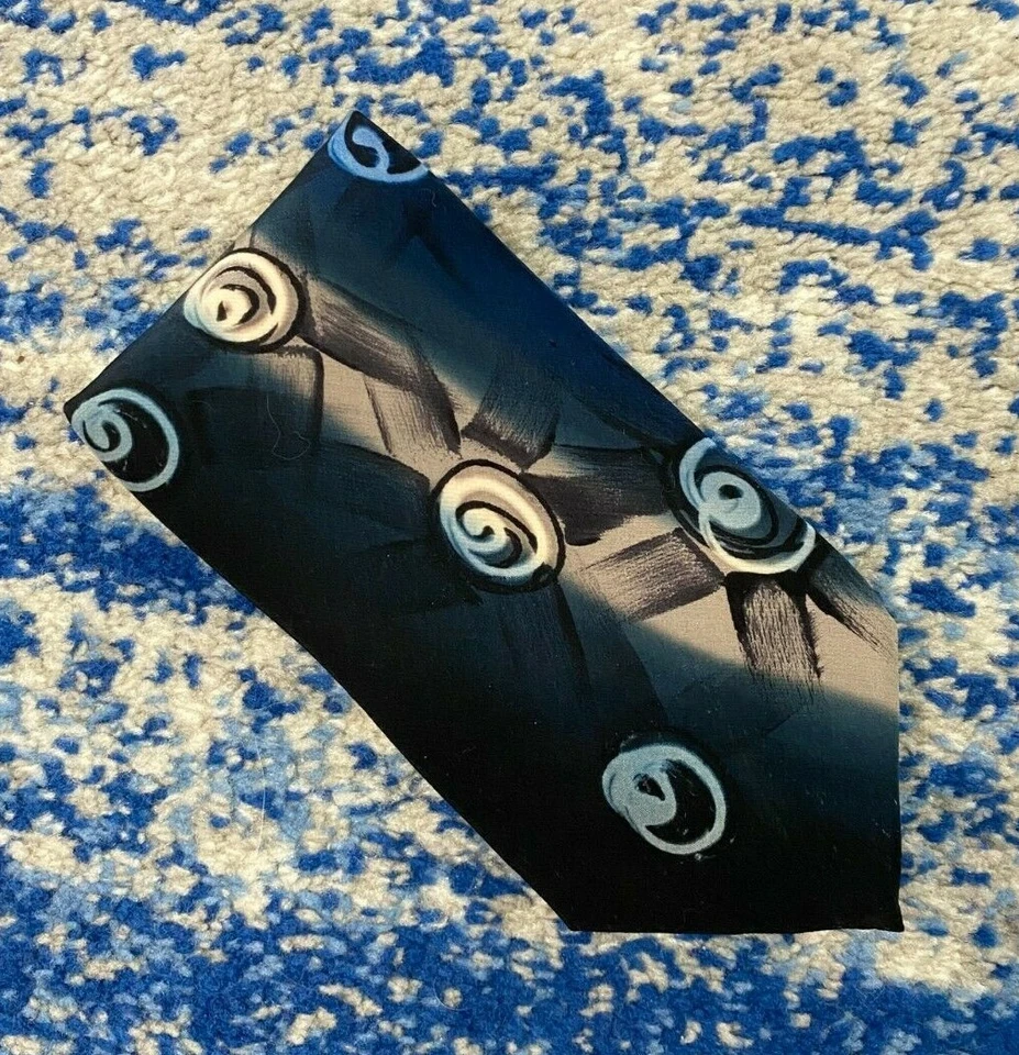 Corbata Robert Daskal Negra Azul Crema Beige Taupe Abstracta Pintada a Mano Seda EE. UU. Foto 1 de 4