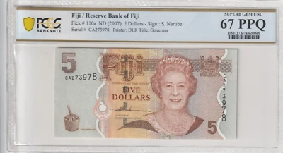 Fiji 2007 5 Dollars PCGS Certified Banknote UNC 67 PPQ Pick 110a - Image 1 of 2