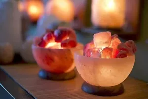Himalayan Salt Fire Bowl Lamp Height 6" Rock Chunks Crystal Natural Therapeutic - Picture 1 of 8