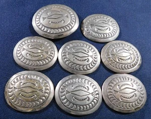 NATIVE AMERICAN STERLING Stamped Domed HANDMADE Vintage 8 Pcs CONCHOS BELT - Picture 1 of 4