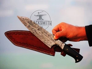 Damascus Steel kitchen chef Knife 13"Hand Forged Feather pattern KIRITSUKE Knife