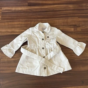 TAHARI Baby Girl Khaki Belted Trench Coat Ruffle Sleeve 18M Months Lightweight - Picture 1 of 9