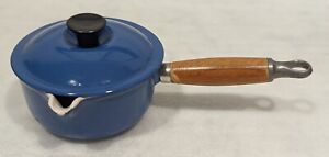 Vtg Le Creuset Blue Enamel Cast Iron Sauce Pan with Lid #14