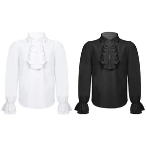 Kid Boys Medieval Pirate Shirt Renaissance Costume Colonial Ruffle Shirts Blouse - Picture 1 of 17